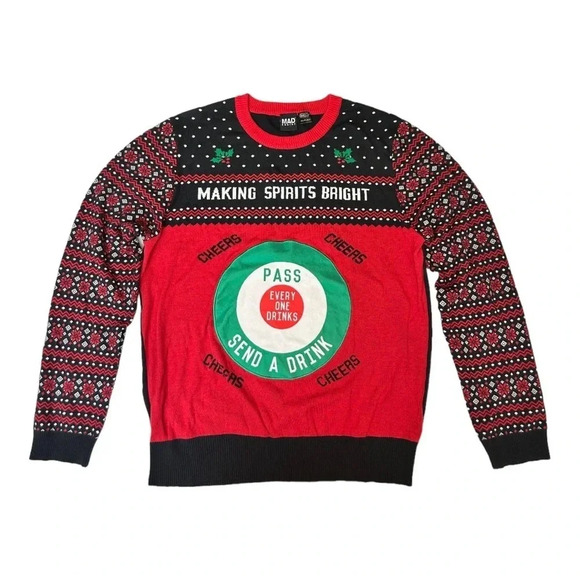 Mad Engine Christmas Knit Sweater Making Spirits Red Black Mens Size XXL - Picture 1 of 7
